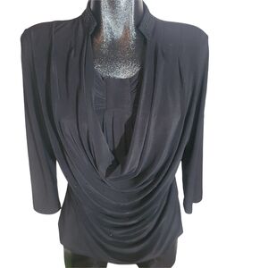 Lavena Black Drape Neckline Office Formal Top M